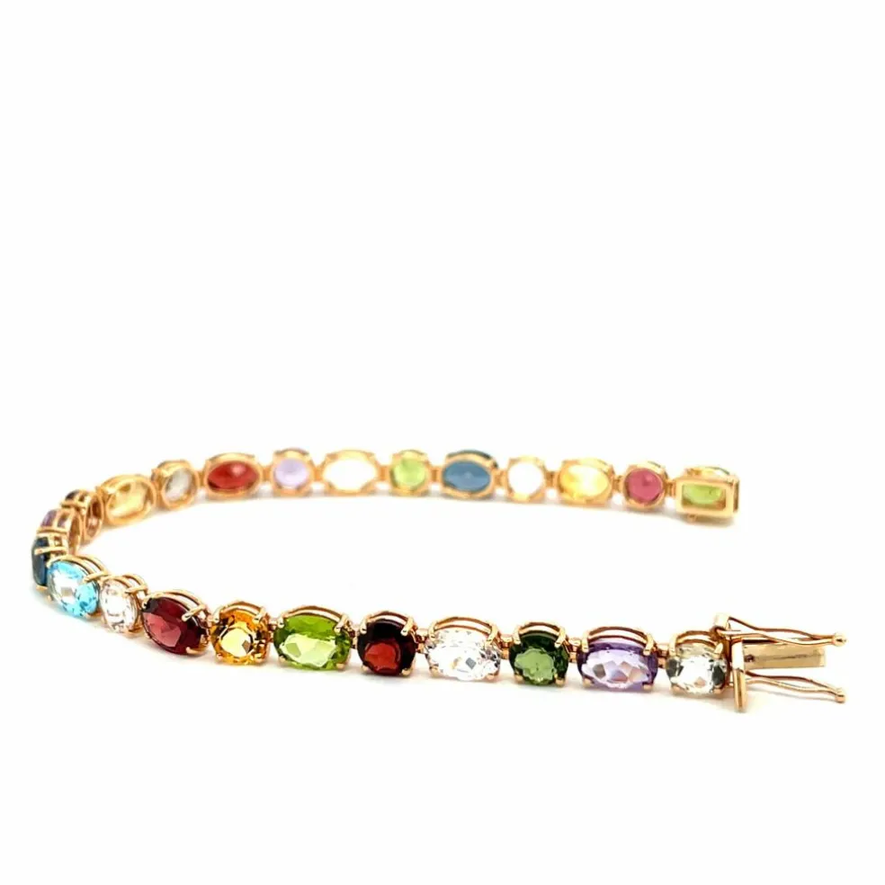 Bracelet en or rose avec pierres semi-précieuses multicolores et flexibles