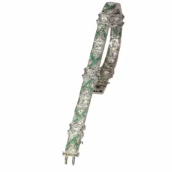 Bracelet en platine des années 1920 avec diamants et émeraudes