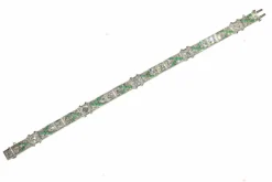 Bracelet en platine des années 1920 avec diamants et émeraudes