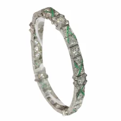 Bracelet en platine des années 1920 avec diamants et émeraudes