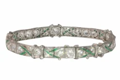 Bracelet en platine des années 1920 avec diamants et émeraudes