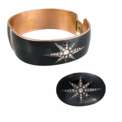 Bracelet et broche de deuil émaillés noir Diamants
