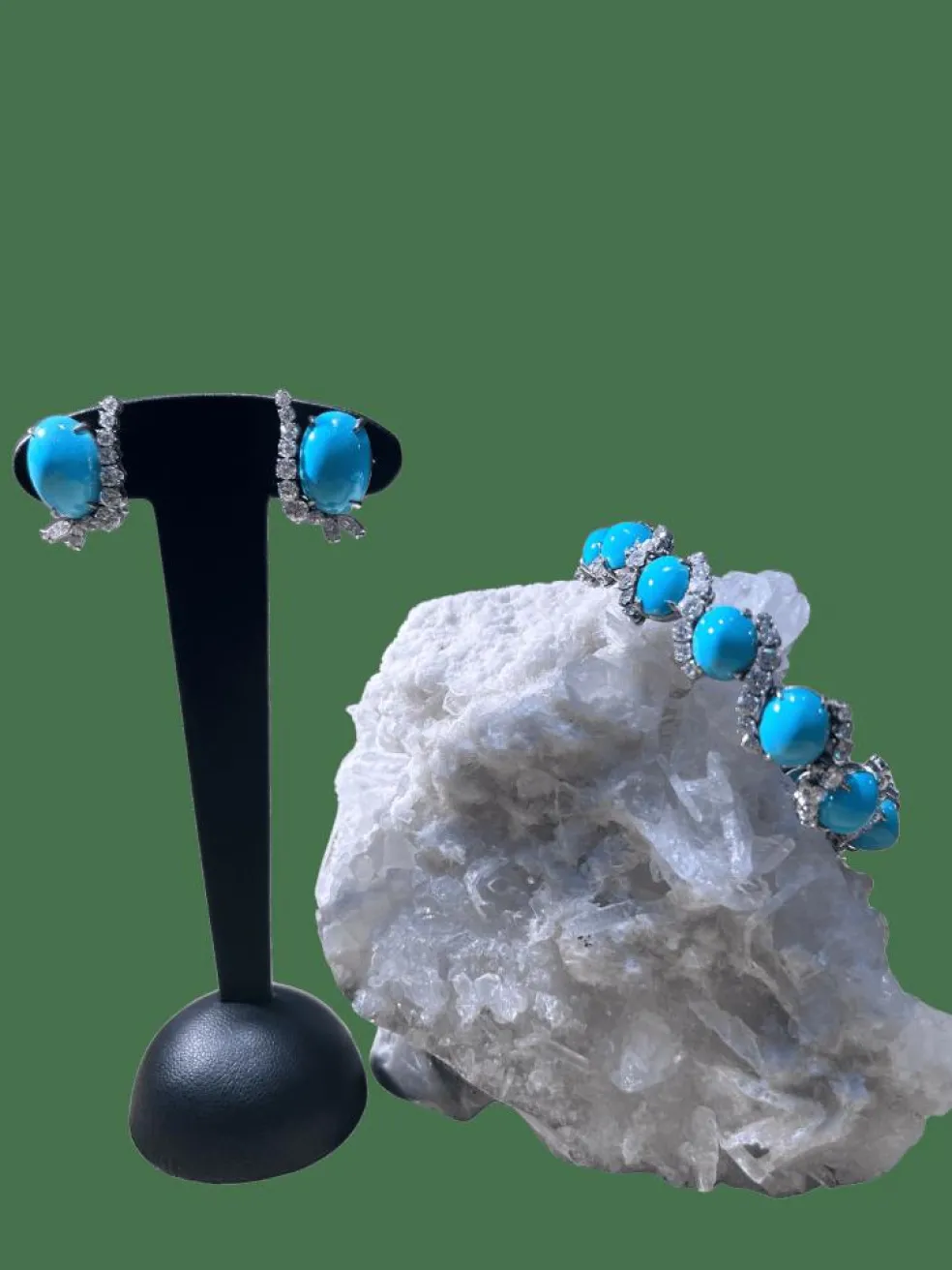Bracelet et clips d'oreilles en or et turquoise