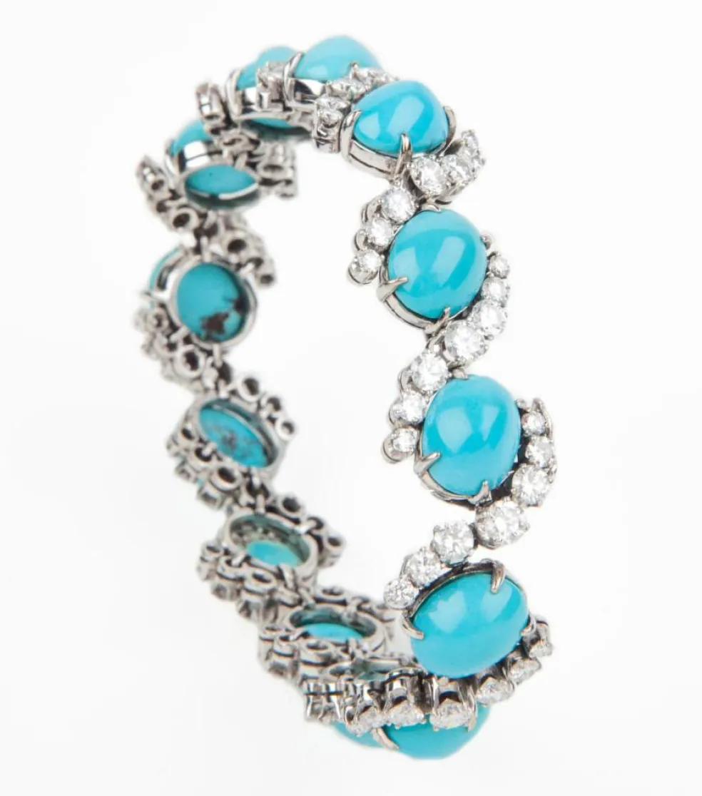 Bracelet et clips d'oreilles en or et turquoise