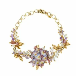 Bracelet fleurs émaillées, diamants et pierres précieuses