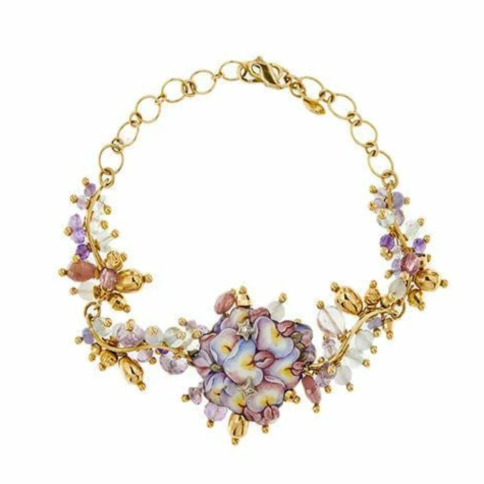 Bracelet fleurs émaillées, diamants et pierres précieuses