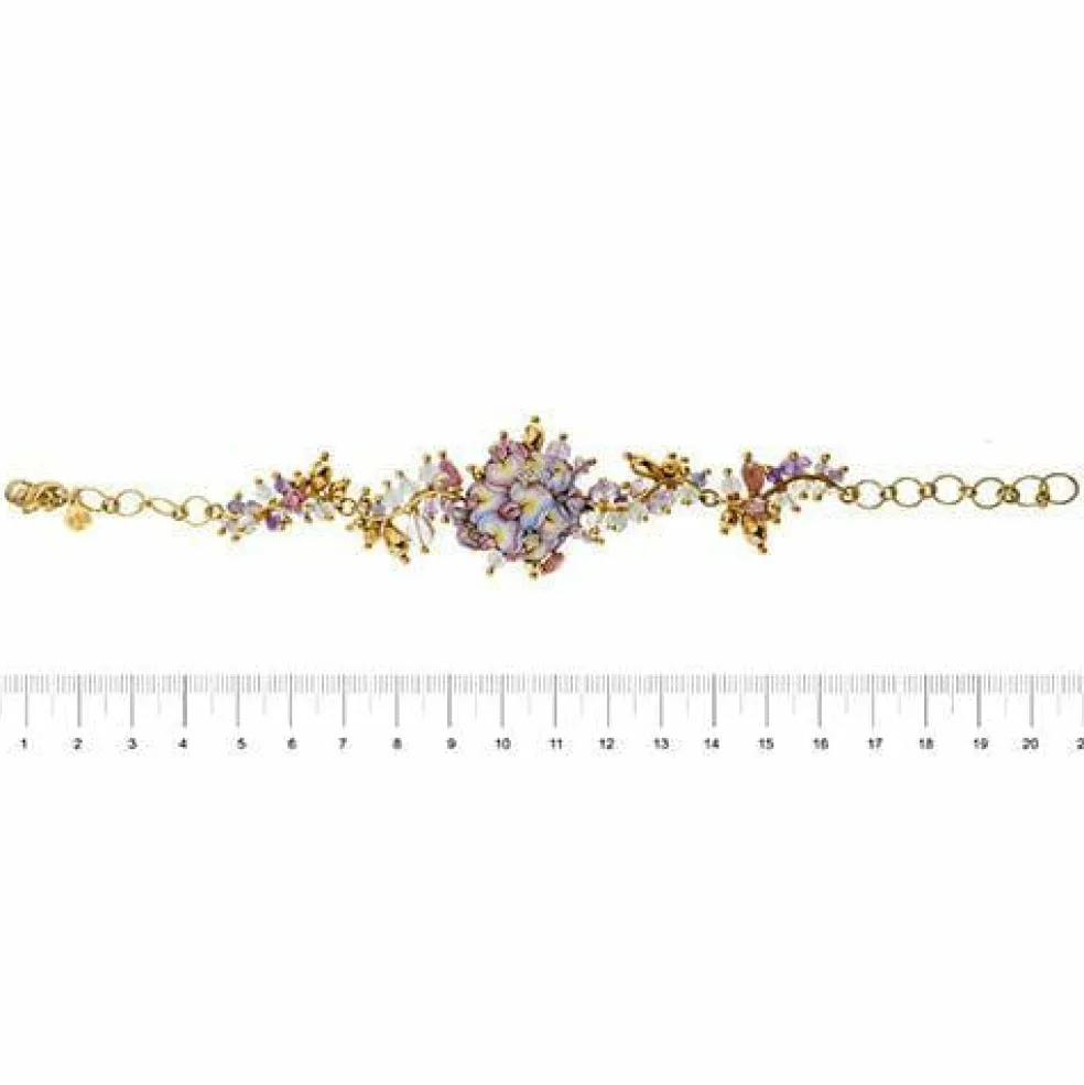 Bracelet fleurs émaillées, diamants et pierres précieuses