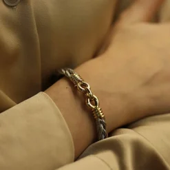 Bracelet Fre Vintage Force 10 en Or jaune 18k et Acier vers 1980, 17 cm.