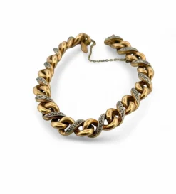 Bracelet gourmette ancienne or jaune et diamants