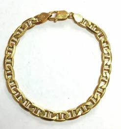 Bracelet gourmette en or jaune, maille marine battue