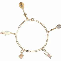 Bracelet gourmette or jaune et ses breloques