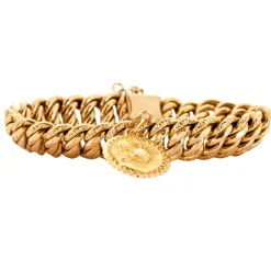 Bracelet gourmette or jaune médaille du zodiaque