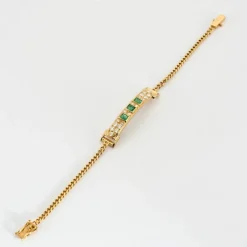 Bracelet Gourmette Or Jaune, Émeraudes et Diamants