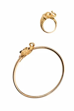 Bracelet JEAN ET PIERRE BELLIN Éléphant double jonc ouvert en or jaune, saphir, onyx et diamants