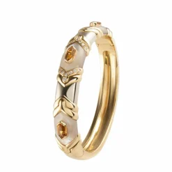 Bracelet Jonc 2 Ors, Diamants, Nacres et Citrines