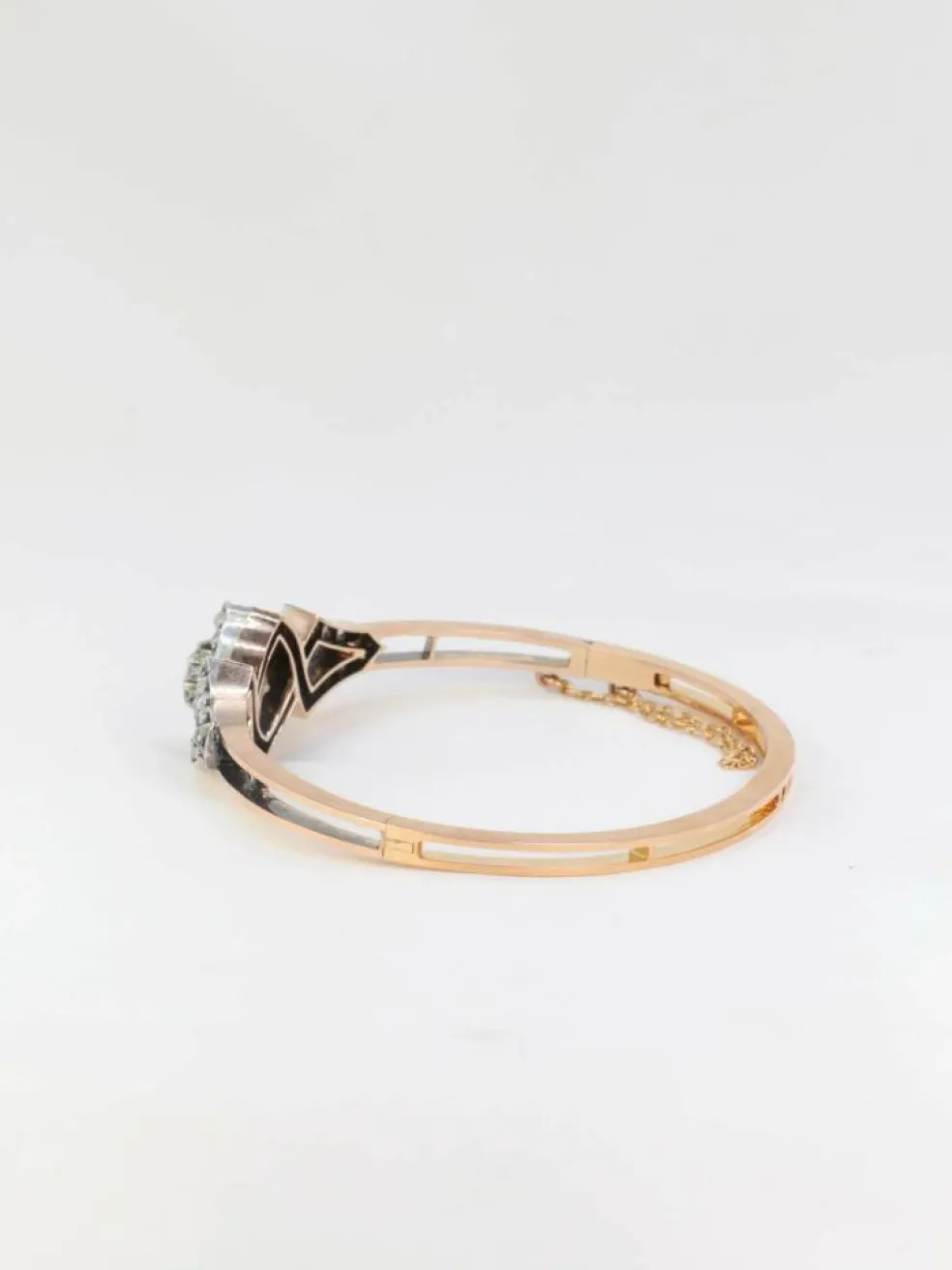 Bracelet jonc ancien, or rose, argent et diamants