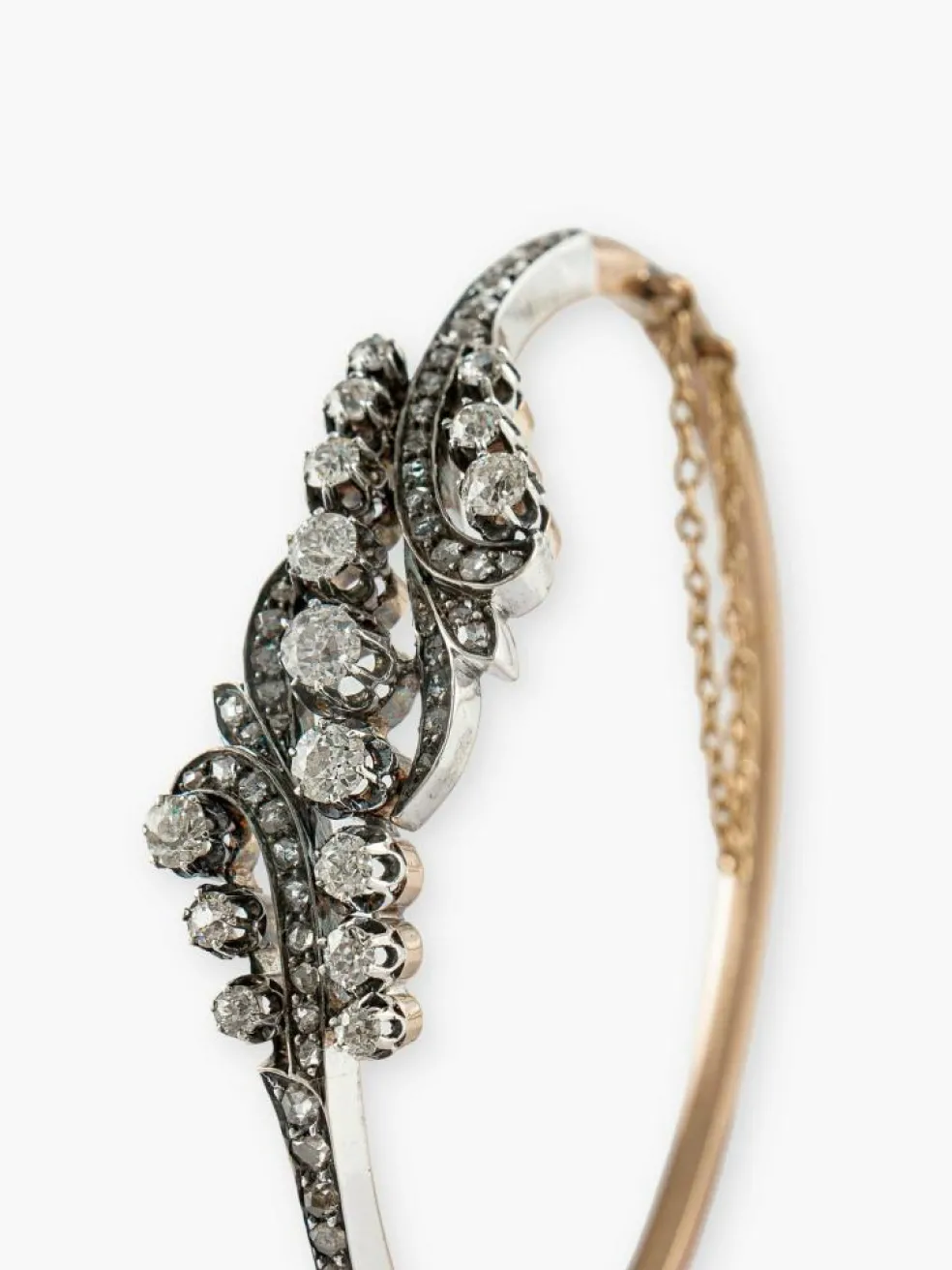 Bracelet Jonc Ancien Or Rose, Argent & Diamants