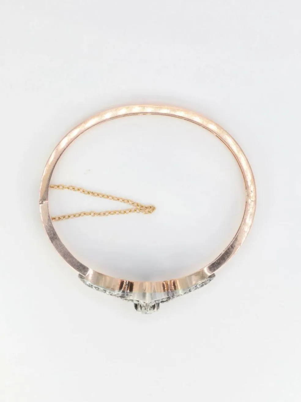 Bracelet jonc ancien, or rose, argent et diamants