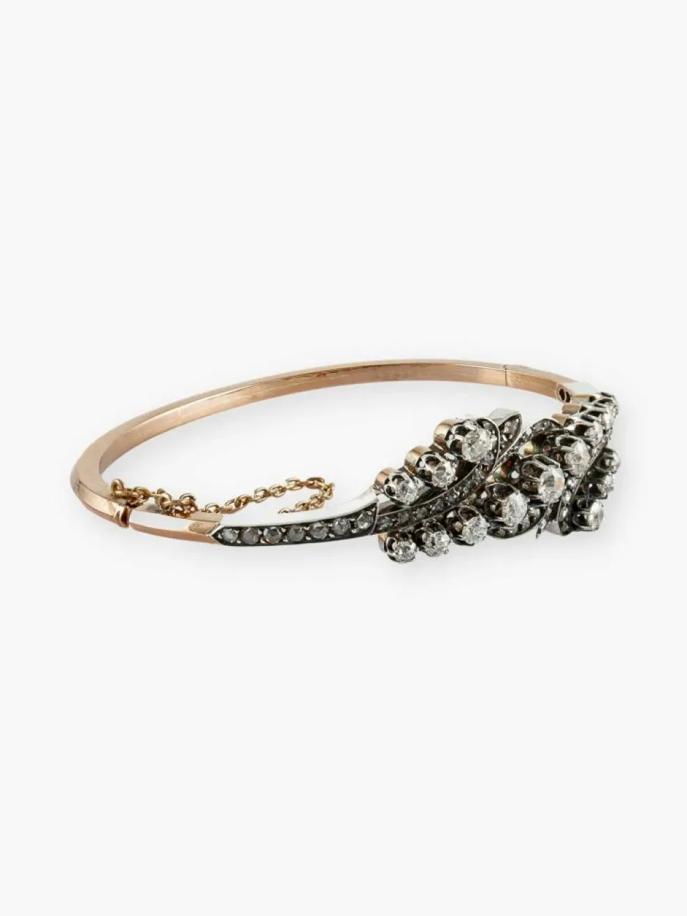 Bracelet Jonc Ancien Or Rose, Argent & Diamants