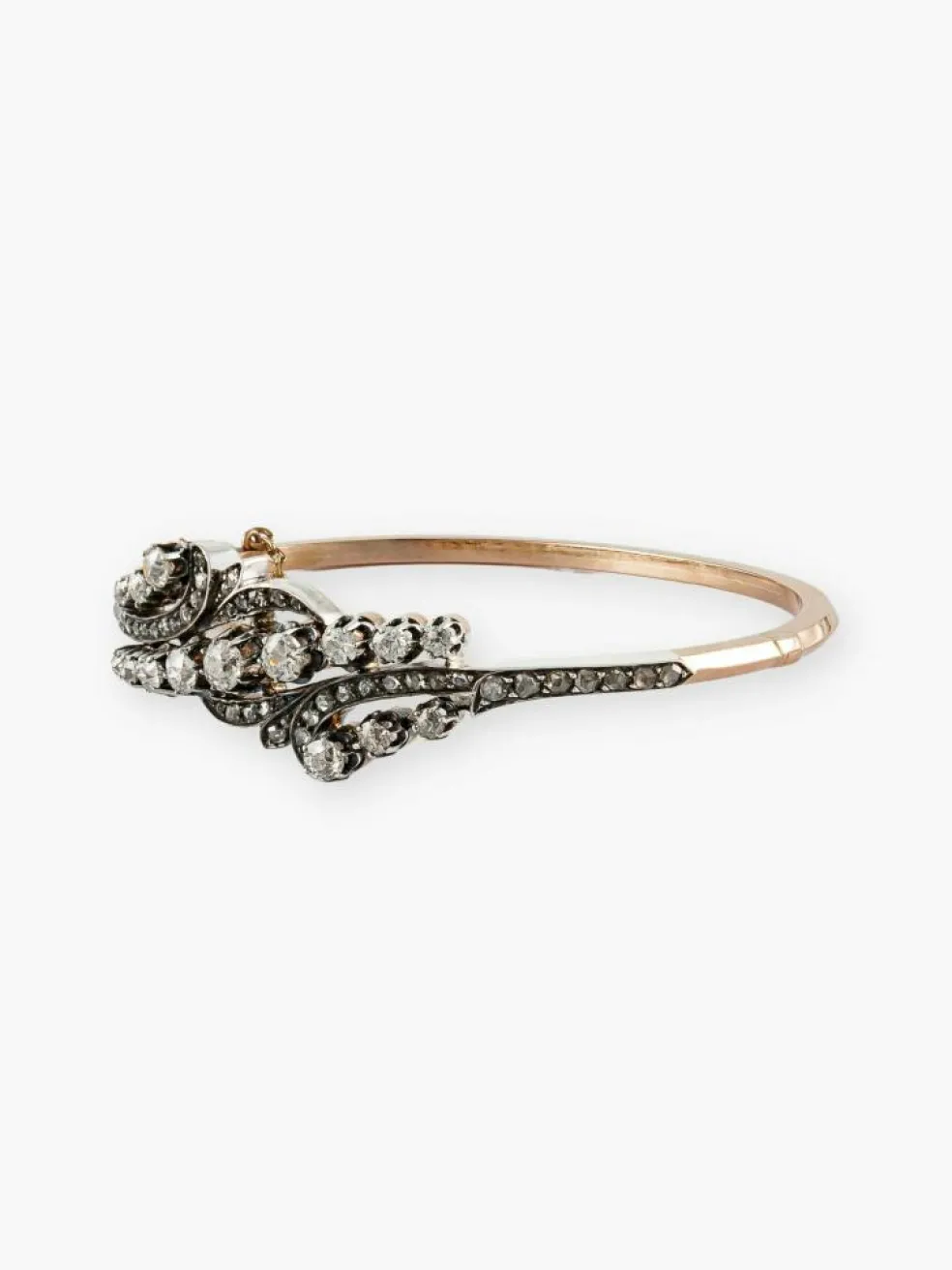 Bracelet Jonc Ancien Or Rose, Argent & Diamants