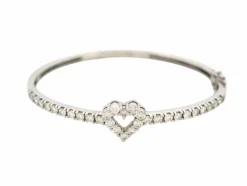 bracelet jonc coeur serti 30 diamants 1.55ct t15 or blanc 18k 10gr