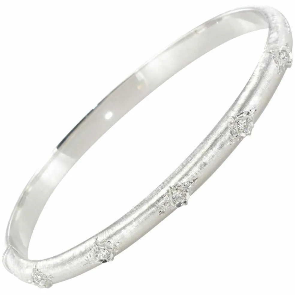 Bracelet jonc diamants or blanc satiné