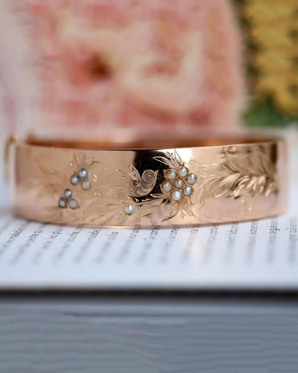 Bracelet Jonc Napoléon III Or Rose et Perles fines