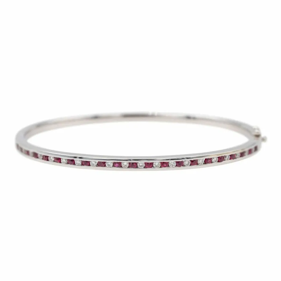 Bracelet Jonc Or blanc Rubis