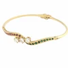 Bracelet jonc or jaune, diamants, rubis, émeraudes