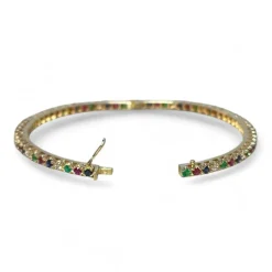Bracelet jonc or jaune, diamants, saphirs, rubis