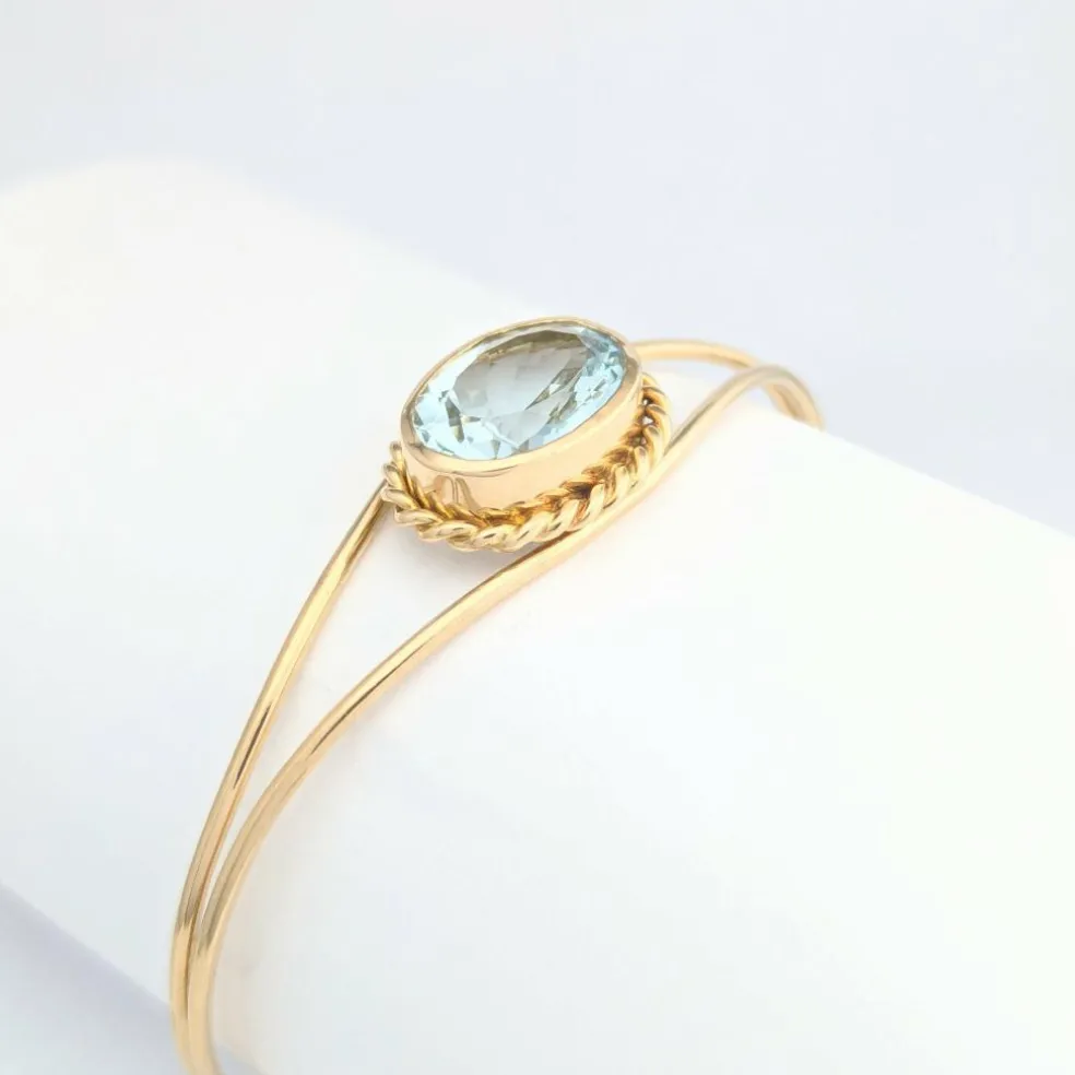 Bracelet jonc or jaune et aigue-marine