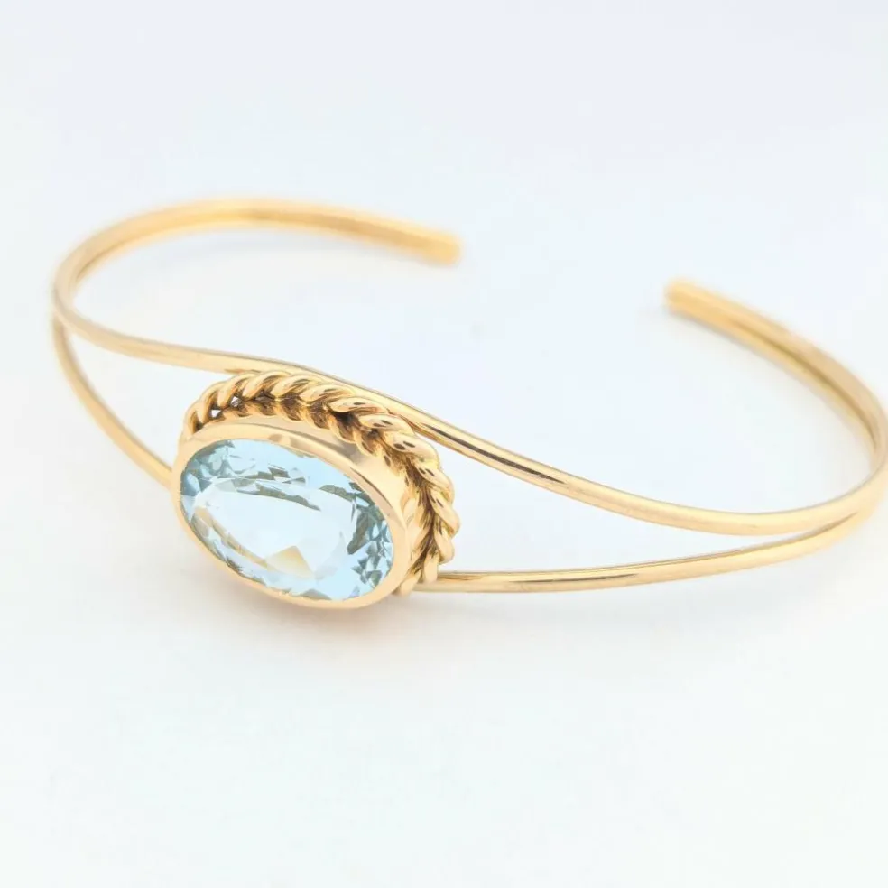 Bracelet jonc or jaune et aigue-marine