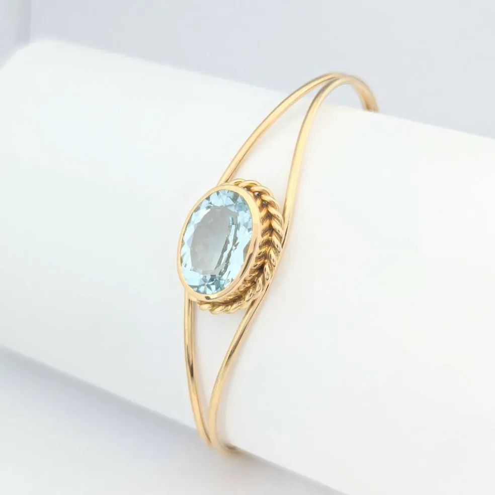 Bracelet jonc or jaune et aigue-marine