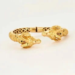 Bracelet jonc ouvrant en or jaune avec saphirs et diamants