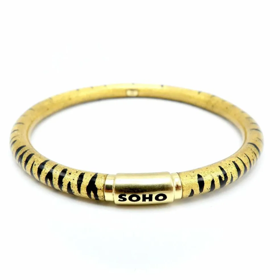 Bracelet jonc SOHO en or 18 carats émaillé à rayures tigrées