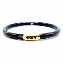 Bracelet jonc SOHO en or 18 carats et émail noir à rayures calligraphiques