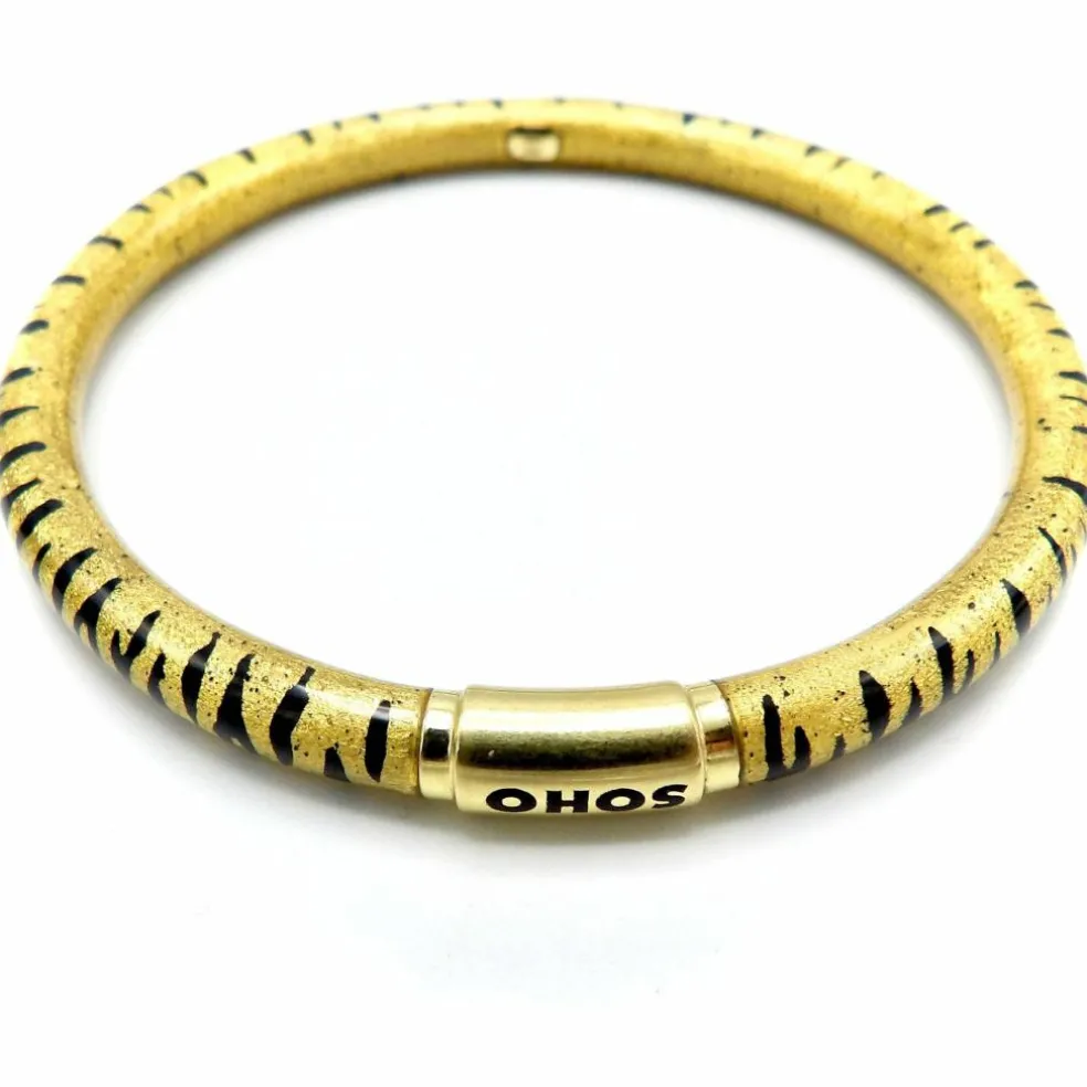 Bracelet jonc SOHO en or 18 carats émaillé à rayures tigrées