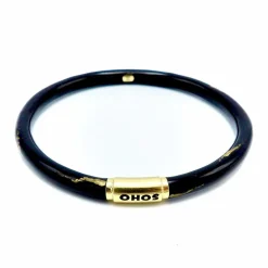 Bracelet jonc SOHO en or 18 carats et émail noir à rayures calligraphiques