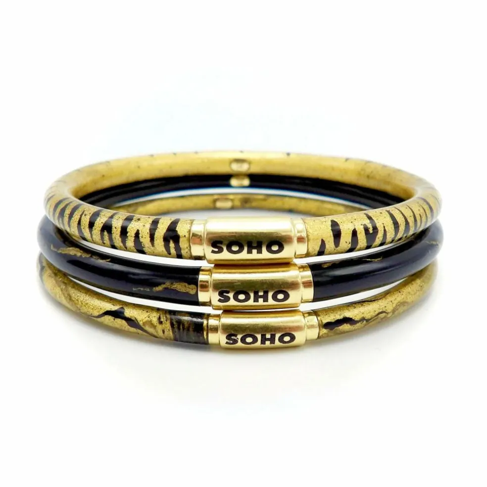 Bracelet jonc SOHO en or 18 carats émaillé à rayures tigrées