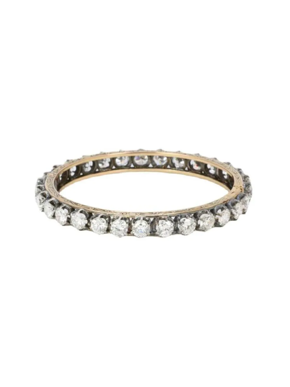 Bracelet jonc vintage or argent diamants 12 ct
