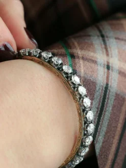 Bracelet jonc vintage or argent diamants 12 ct
