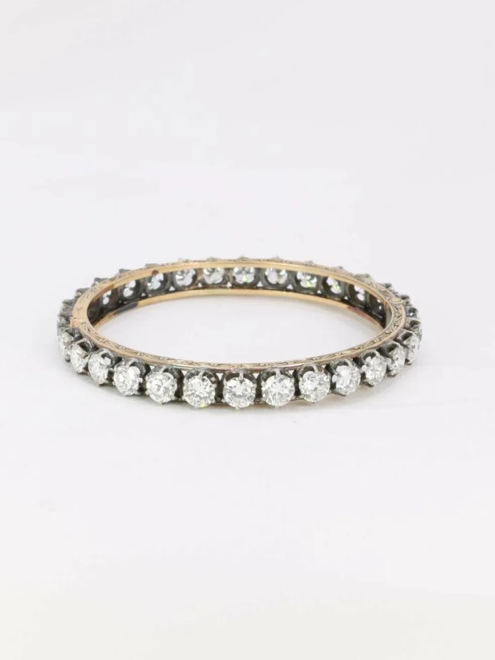 Bracelet jonc vintage or argent diamants 12 ct