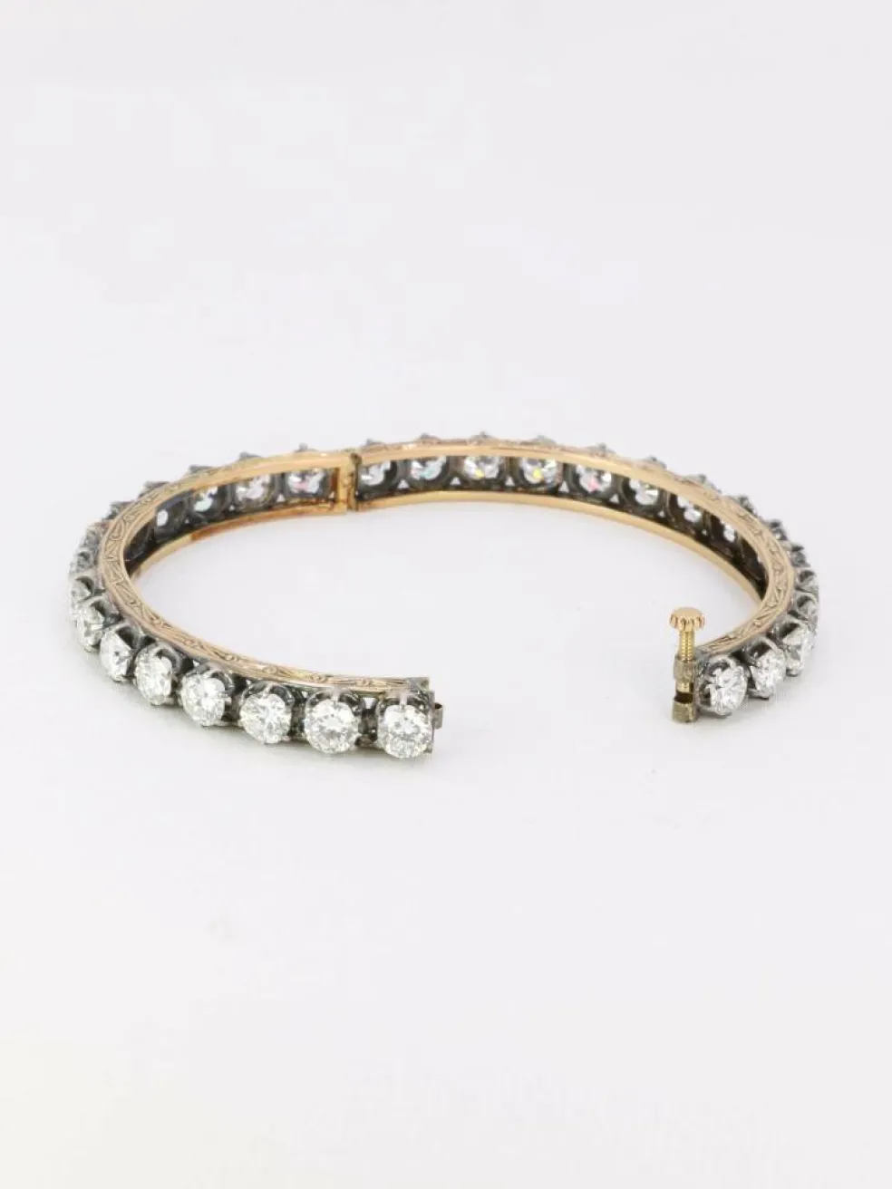 Bracelet jonc vintage or argent diamants 12 ct