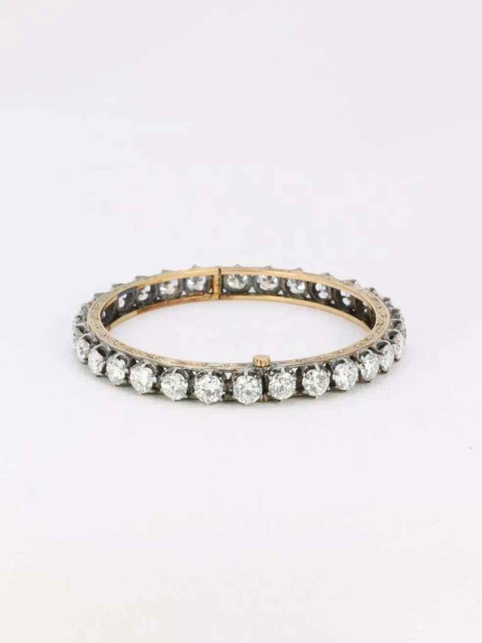 Bracelet jonc vintage or argent diamants 12 ct