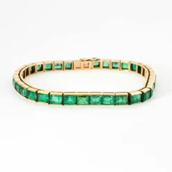BRACELET LIGNE EMERAUDES OR JAUNE