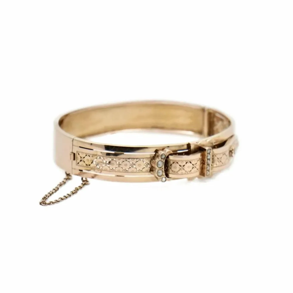 Bracelet Manchette Ceinture Or rose et Perles