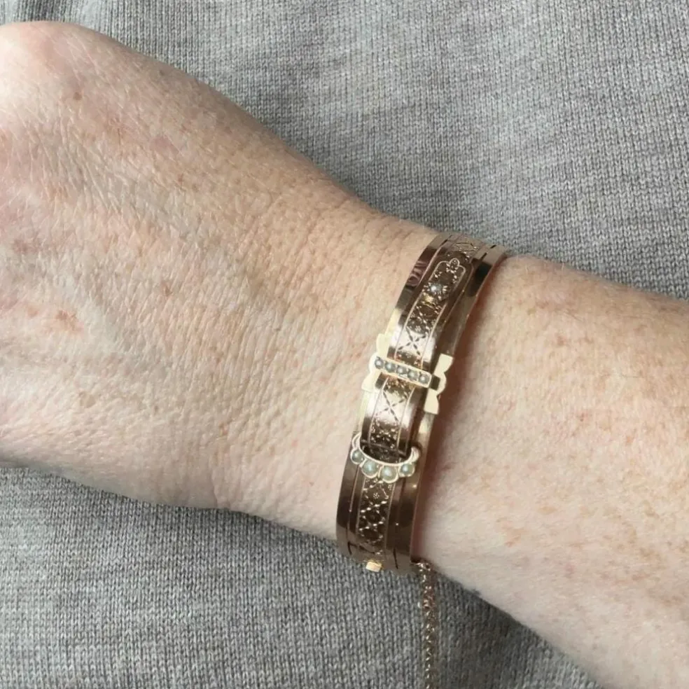 Bracelet Manchette Ceinture Or rose et Perles