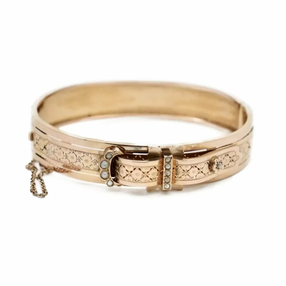 Bracelet Manchette Ceinture Or rose et Perles