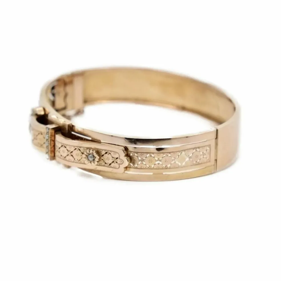 Bracelet Manchette Ceinture Or rose et Perles