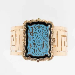 Bracelet manchette Hiéroglyphes émaillés Or jaune